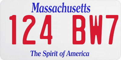 MA license plate 124BW7
