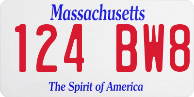 MA license plate 124BW8