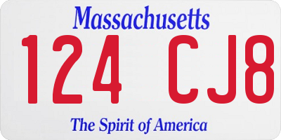 MA license plate 124CJ8