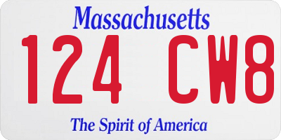 MA license plate 124CW8
