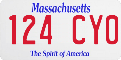MA license plate 124CY0