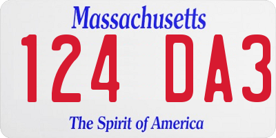 MA license plate 124DA3
