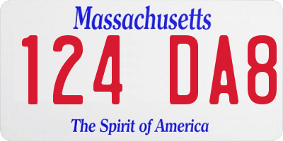 MA license plate 124DA8