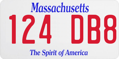 MA license plate 124DB8