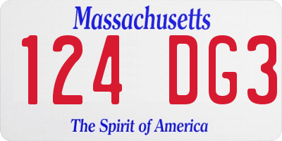 MA license plate 124DG3