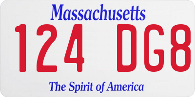 MA license plate 124DG8