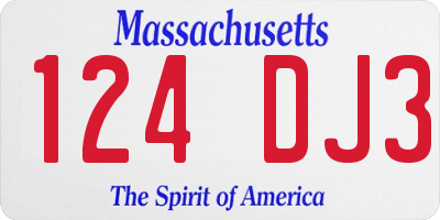 MA license plate 124DJ3