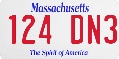 MA license plate 124DN3