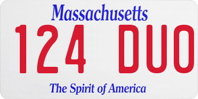 MA license plate 124DU0