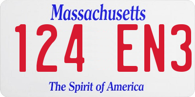 MA license plate 124EN3