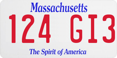MA license plate 124GI3