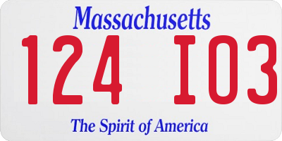MA license plate 124IO3
