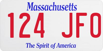 MA license plate 124JF0