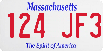 MA license plate 124JF3