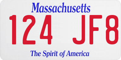 MA license plate 124JF8