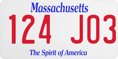 MA license plate 124JO3