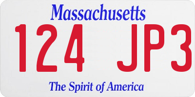MA license plate 124JP3