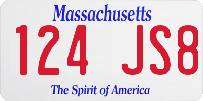 MA license plate 124JS8