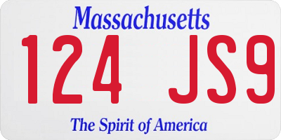 MA license plate 124JS9