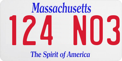MA license plate 124NO3