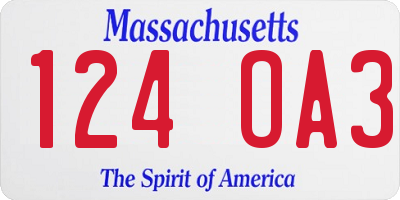 MA license plate 124OA3