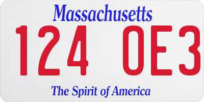 MA license plate 124OE3