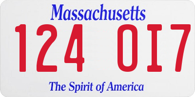 MA license plate 124OI7
