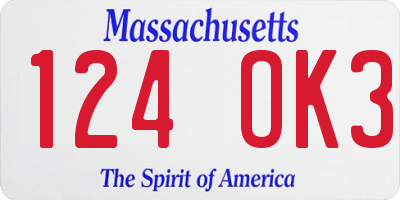 MA license plate 124OK3