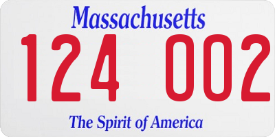 MA license plate 124OO2