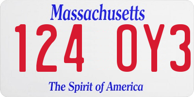 MA license plate 124OY3