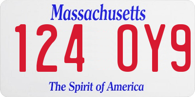 MA license plate 124OY9
