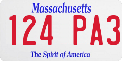 MA license plate 124PA3