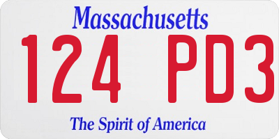 MA license plate 124PD3