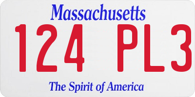 MA license plate 124PL3