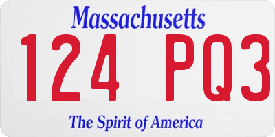 MA license plate 124PQ3