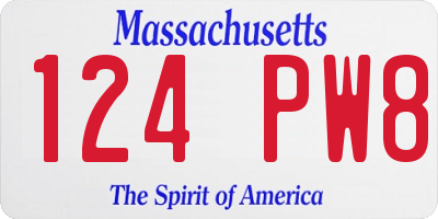 MA license plate 124PW8