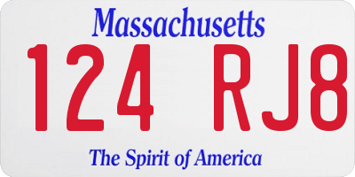 MA license plate 124RJ8