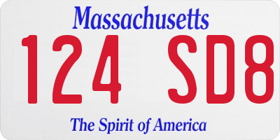 MA license plate 124SD8