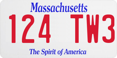 MA license plate 124TW3