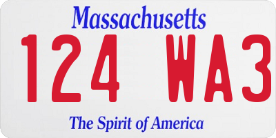 MA license plate 124WA3