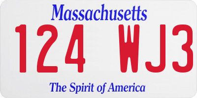 MA license plate 124WJ3