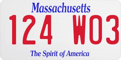 MA license plate 124WO3