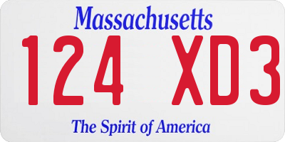 MA license plate 124XD3