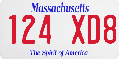 MA license plate 124XD8