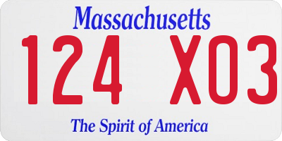 MA license plate 124XO3