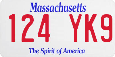 MA license plate 124YK9