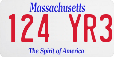MA license plate 124YR3