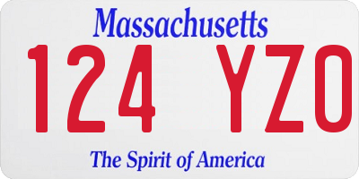 MA license plate 124YZ0
