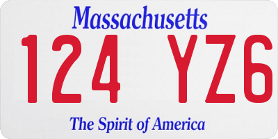 MA license plate 124YZ6