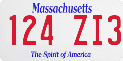 MA license plate 124ZI3